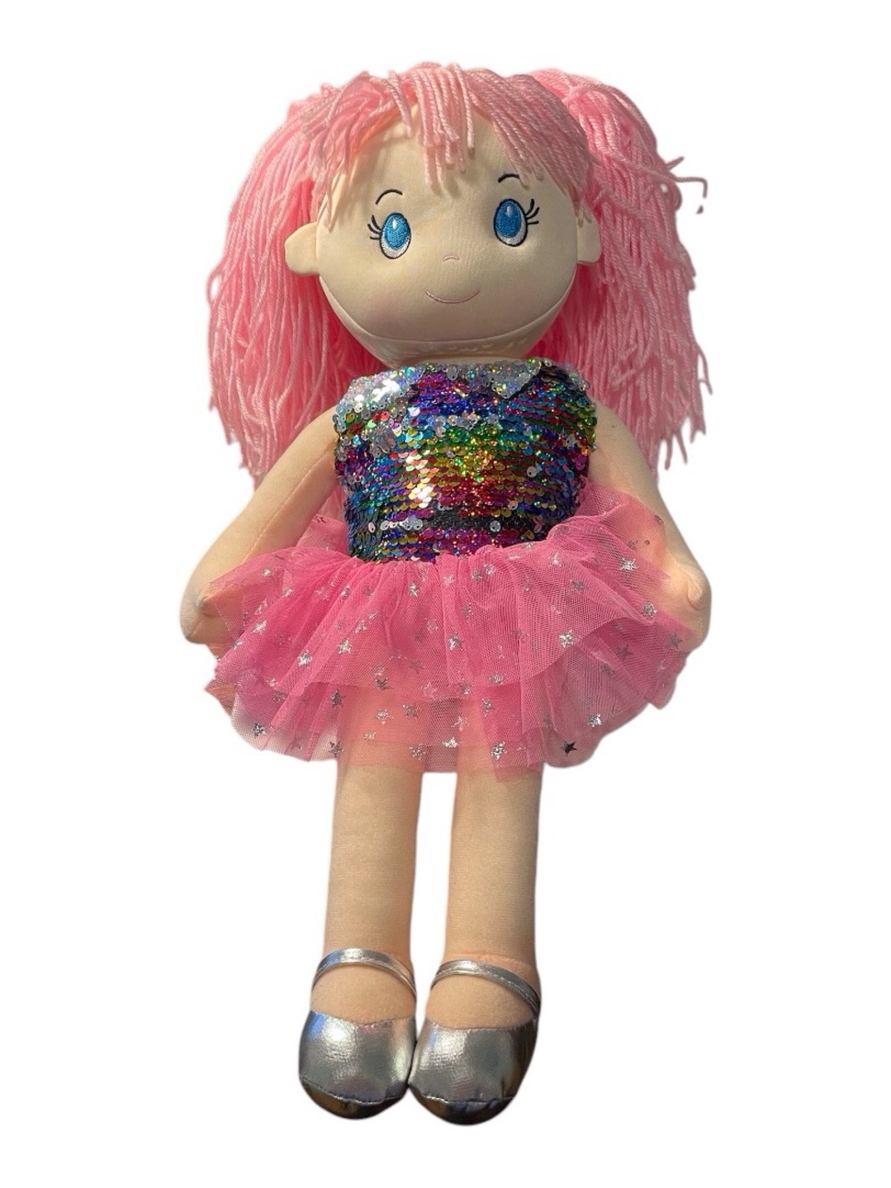Pink Sequin Tutu Doll with Rainbow Sequin Bodice